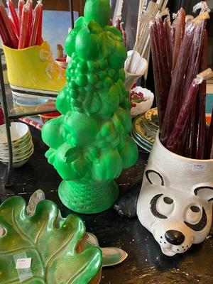 panda bear planter and green vintage compote