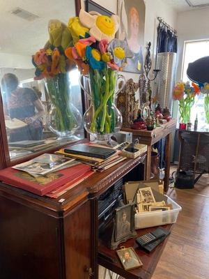 antique desk books, sunshine flowers and more