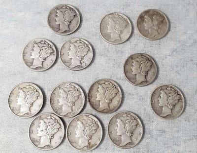 Mb065 mercury silver dimes lot 8