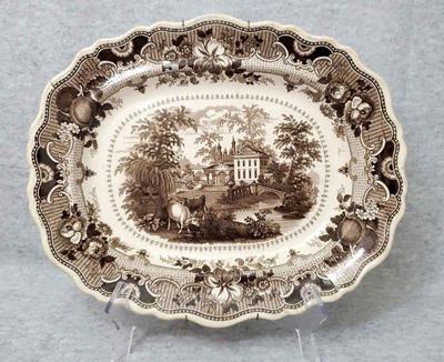 Bs025 antique thayer dean brown transferware platter