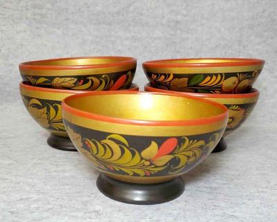 Bs010 ussr vintage russian hand painted laquered wood bowls