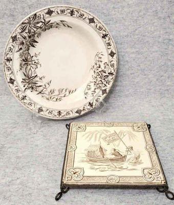 Bs029 vintage brown transferware minton stoke on trent florence bowl