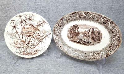 Bs028 antique brown transfer ware plates