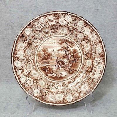 Bs035 vintage english ironstone brown transferware platter