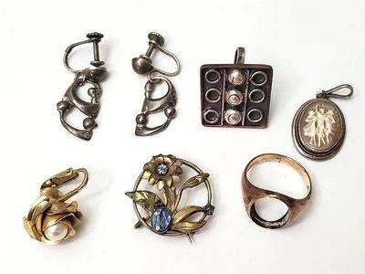 Mb081 1 20 gold over silver rose pearl earring pin, ring