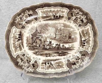 Bs030 vintage brown transferware platter palestine