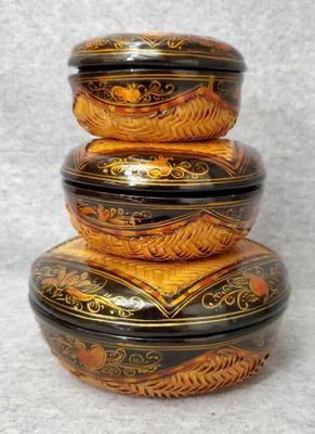 Bs016 asian woven lacquered wood nesting bowls