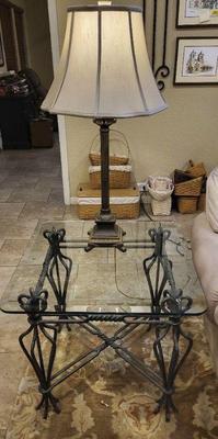 Glass top end table with lamp