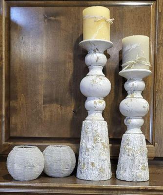Heavy pillar candle holders plus