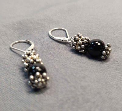 Sterling & 14k drop earrings wblack stone