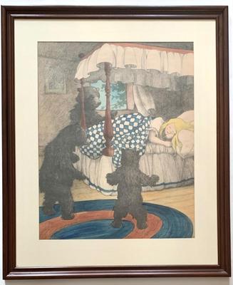 Elizabeth Tyler Wolcott original lithograph, circa 1910, Goldilocks and the Three Bears