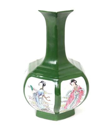 Sale Photo Thumbnail #390: Lot 396 chinese green glazed hexagonal beauties vase