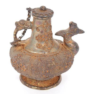Lot 350 chinese brass gourd shaped chicken spout ewer