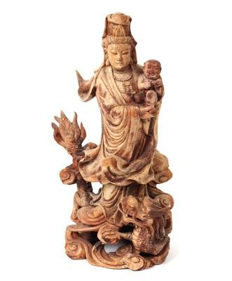 Lot 324 intricately detailed chinese wood guanyin baby