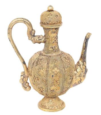 Lot 349 chinese enamel ready brass ewer dragon handle & elephant spout