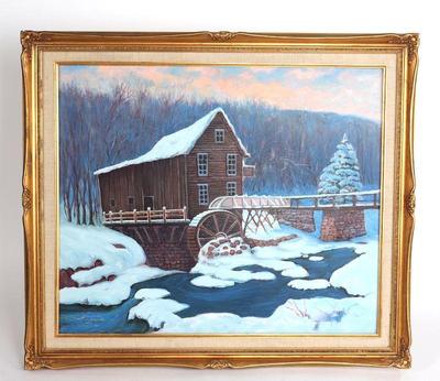 Lot 175 acrylic vintage winter landscape painting