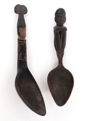 Lot 465 two ifugao wood carved spoons bulul & deity