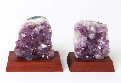 Lot 168 pair amethyst drusy on wood base