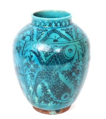 Lot 3 persian turquoise ceramic vase w fish