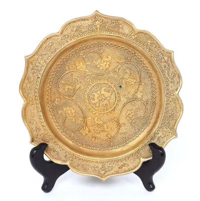 Sale Photo Thumbnail #342: Lot 348 lovely chinese brass plate with blooming chrysanthemums