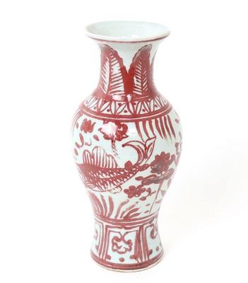 Lot 406 chinese white ground red painted fish vase