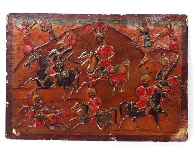 Lot 253 persian lacquer battle scene painting on board
