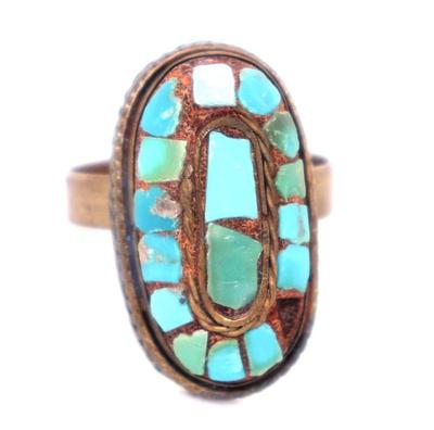 Lot 100 post medieval sino tibetan silver gilt turquoise inlay ring