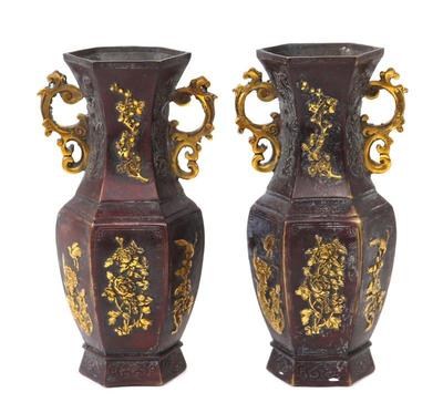 Lot 344 pair of chinese hexagonal metal vases