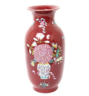Lot 397 chinese decorative red glazed flower vase