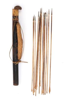 Lot 58 bamboo quiver with rattan pouch thirteen arrows