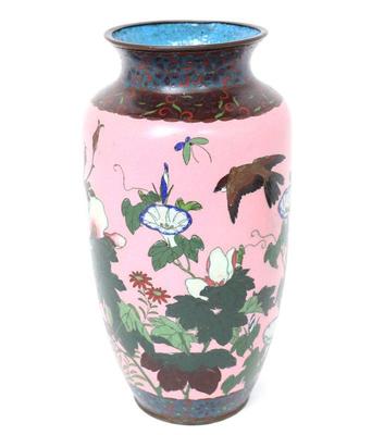 Lot 439 japanese pink ground cloisonne vase