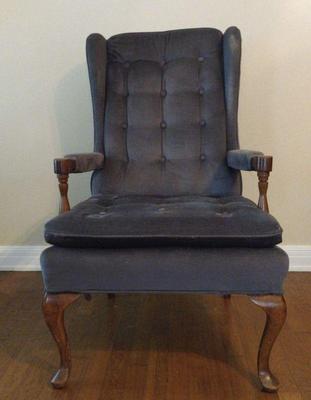 Blue velvet chair queen anne style