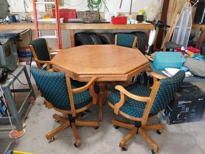 ** The poker table also turnes into a dining table.