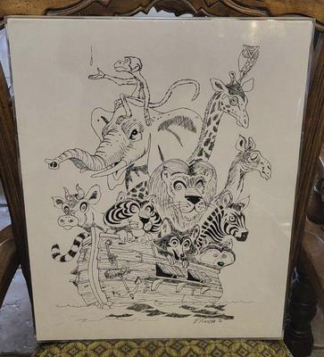 Signed noahs ark pen drawing by r finigan