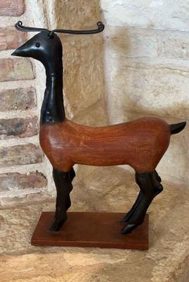 Wooden tribal deer statue