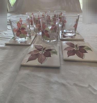 Poinsettia old fashion glasses coasters