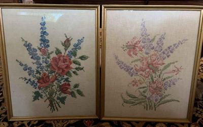 Embroidered floral pictures