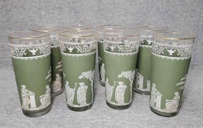 Md041 8 vintage green jeanette hellenic cocktail glassware