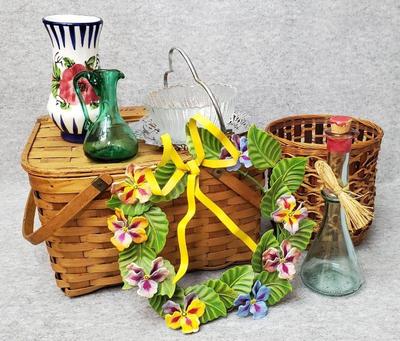 Dc032 pretty floral home goods hand painted spanish vase picnic basket