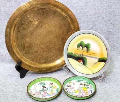 Dc015 vintage asian and egyptian brass lusterware decorative plates