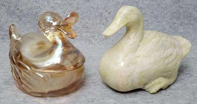 Ko023 carnival glass duck dish carved stone duck sculpture