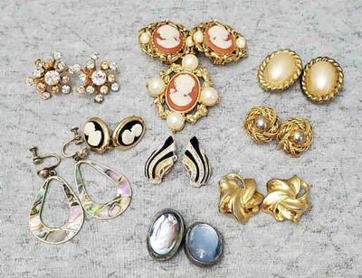 Dc002 vintage clip on earrings pin, cameos