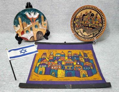 Md042 judaica artisan souvenir plates batik art, flag