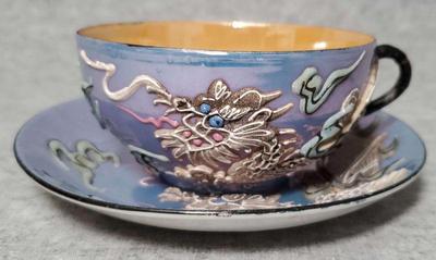 Ko009 japanese blue luster dragon ware teacup and saucer