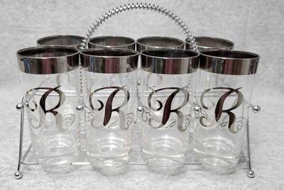 Md040 8 monogrammed r cocktail glassware with carrier