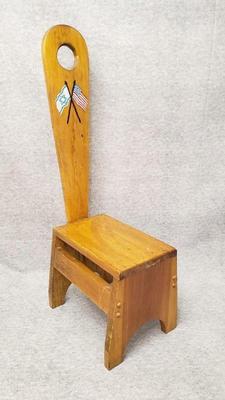 Md031 wooden us and israel flag folk art step stool