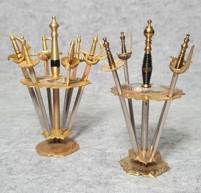 Md008 pair of toledo brass sword cocktail skewers