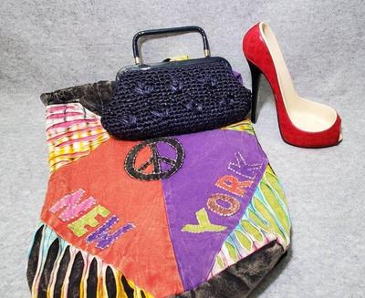 Dc012 boho new york patchwork bag evening bag, wine rest stiletto