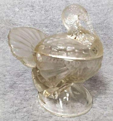 Ko018 vintage glass turkey candy nut lidded dish