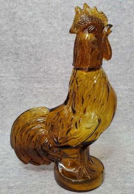 Ko004 1973 jefferey snyder amber glass rooster decanter bottle